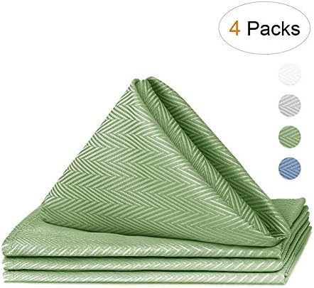 VCVCOO Herringbone Weave Fabfic Dinner Napkins Set of 4,Ployester Cloth Napkins 17x17 inch, Soft, Freshed and Comfortable Green Cocktail Napkins, Wedding Dinner Napkins with Mitered Corners -Tendril