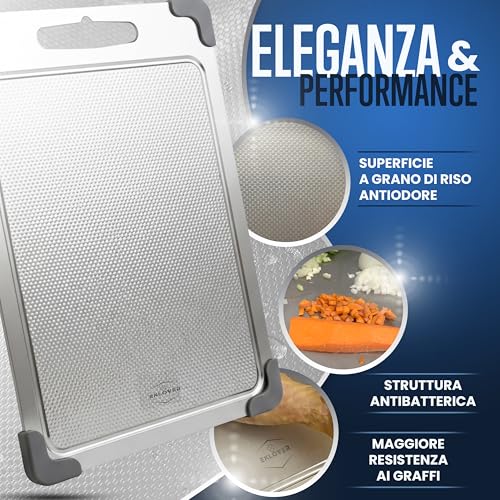 EKLOVER 100% Pure Titanium Chopping Board 35 x 25 cm - Complete Set with Diamond Sharpener, Cloth, 50 Recipes and Gift Box - Non-Slip, Drip and Rice Wheat Finish