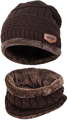 Beanie Hat Scarf Set - SWAMPLAND Winter Warm Fleece Lined Skull Cap and Scarf for Men Women,Coffee