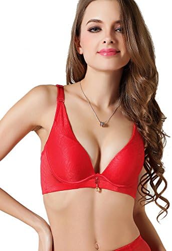 Clearance! Discount! Seamless Underwired Molded Cup Satin Push Up Bra W9038, Red, 32B/70B