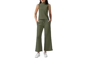Casly Lamiit Women's Summer 2 Piece Outfits Mock Neck Tank Top Cropped Wide Leg Pants Lounge Sets 2024 Fashion Tracksuit