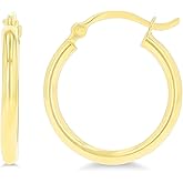 Solid 14k Yellow Gold Solid 2mm Tube Classic Polished Hoop Earrings, 15mm-90mm