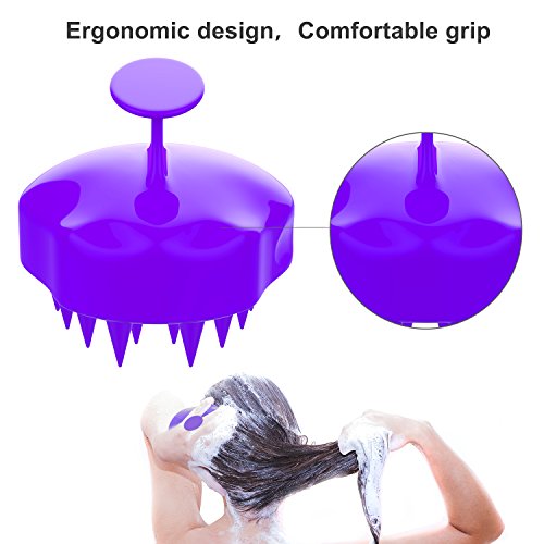 Shampoo Brush Scalp Massager, FReatech [Wet & Dry] Hair Scalp Massage Brush Soft Silicone Comb for Men, Women, Kids and Pets - Purple - Thumbnail 2