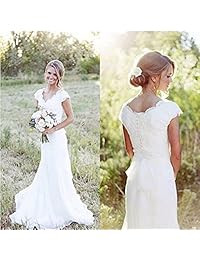 SIQINZHENG - Vestido largo de encaje para mujer, color blanco