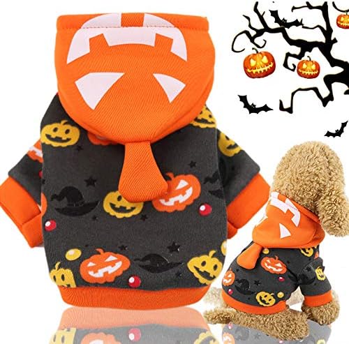 Idepet Halloween Haustier Hoodie Mantel, Kürbis Hund Kostüm Fleece
