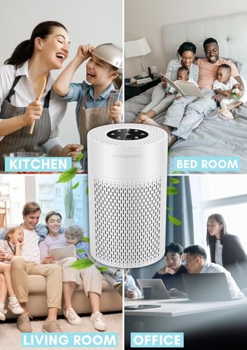 MEGAWISE 2025 Updated Version Smart Air Purifier for Home Large Room up to 1076ft², H13 True HEPA Filter with Smart Air Quality Sensor, Sleep Mode, Quiet for Smoke, Pets Hair, Odors, White