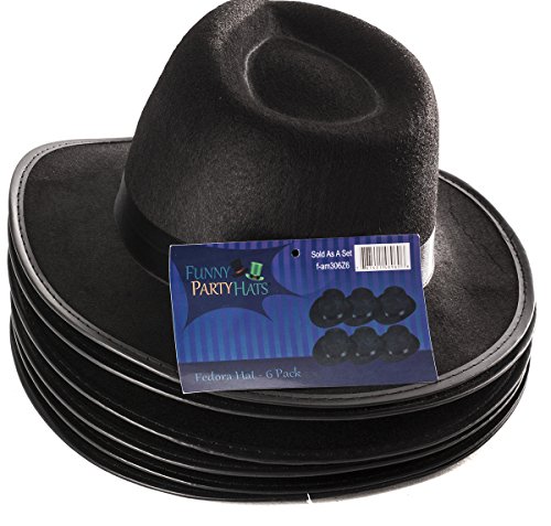 Black Fedora Gangster Hat Costume Accessory - Pack of 6