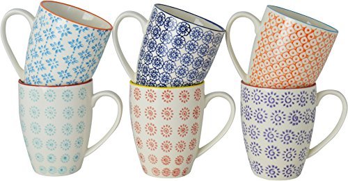 Nicola Spring Patterned Coffee / Tea Mugs - 360ml (12.7oz) - 6 Individual Designs - Box Of 6 by Nicola Spring
