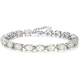 CiNily Rhodium Plated Fire Opal Women Jewelry Wedding Gift Gemstone Bracelet 8.5"