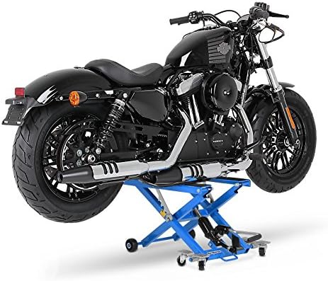Motorcycle jack ConStands Mid-Lift XL blue for Harley Davidson Night Train (FXSTB), Night-Rod/Special (VRSCDX)/(VRSCD), Road King (FLHR/I), Road King Classic/Custom (FLHRC/I)/(FLHRSI)