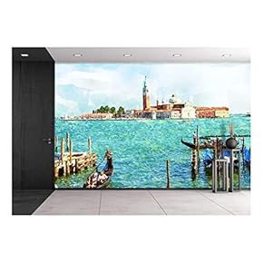 Abstract Watercolor Digital generated Painting of The Church of San Giorgio Maggiore - Removable Wall Mural | Self-Adhesive Large Wallpaper - 66x96 inches
