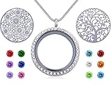 Beffy Family Tree of Life Floating Charm Living Memory Lockets,Magnetic Closure 30mm Stainless Steel Necklace