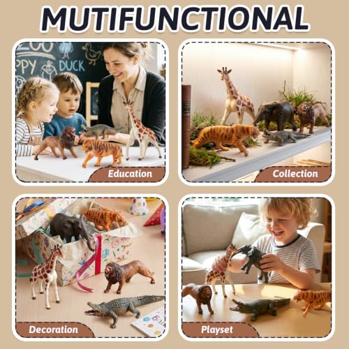 LINFUN KIDS Animal Toy, 5 Pieces Realistic Figure Set | with Lions, Elephants, Giraffes, Crocodiles and Tigers Forest Animals Figures Educational Toy for Boys Girls 3+