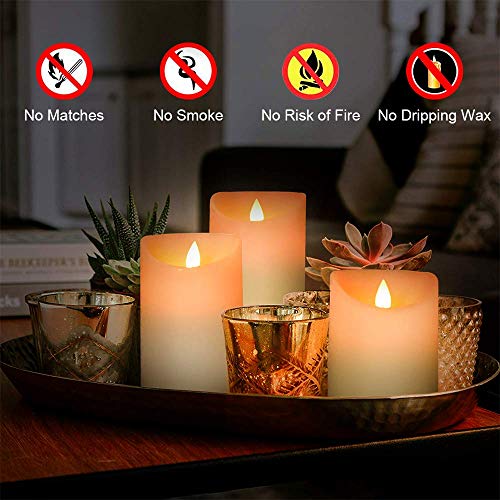 Yinuo Mirror Flameless Candles, LED Battery Operated Ivory Pillar Candles Real Wax Flickering Moving Wick Electric Candle Sets with Remote and Cycling 24 Hours Timer, 4" 5" 6" Pack of 3