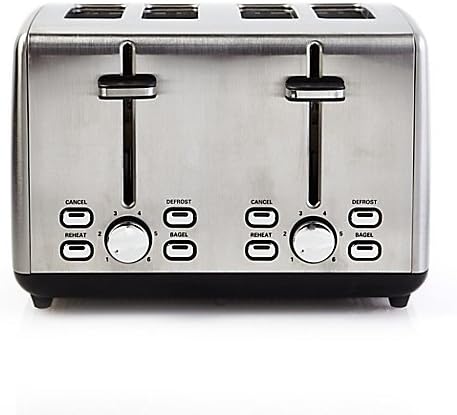 Professional Series Efficient, Defrost and Reheat Function, 925 Watts, Stainless Steel 4-Slice Toaster- Includes 4 extra wide slots