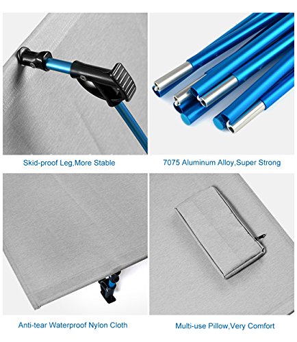 Ultralight Portable Folding Single Camp Bed Travel Cot Tent Bed Aluminium Alloy Metal Frame Outdoor Camping Hiking Fishing Beds with Storage Bag for Adult or Kids