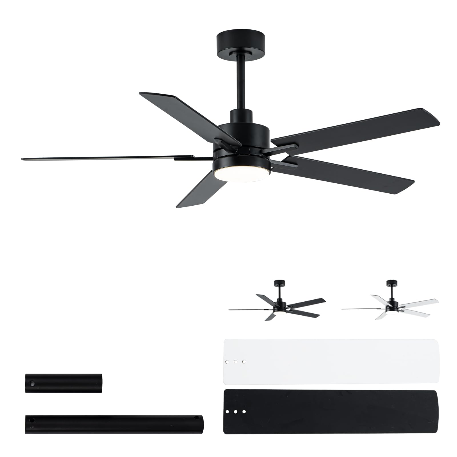 Photo 1 of LANMEL 52'' Black Ceiling Fans with Lights and Remote, 6 Speed Low Profile Modern Ceiling Fan with Quiet DC Motor for Indoor Outdoor Bedroom Living Room