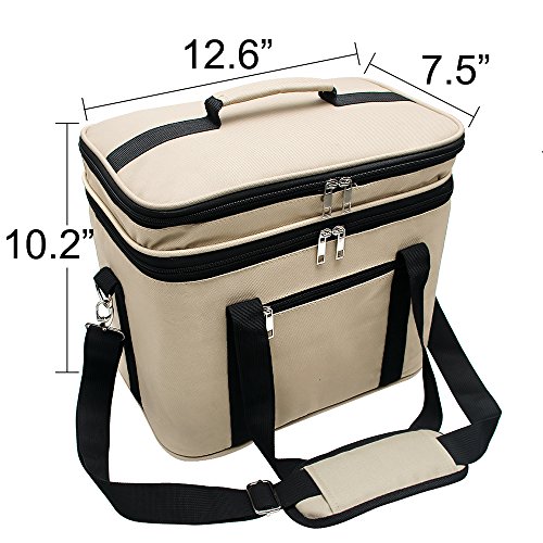 Fanmaous Lunch Box Insulated Lunch Bag Large Cooler Tote Bag Drinks Bottle Box Thermal Lunch Bags for Adult Men Women Car Picnic Camping Family ,Double Deck Cooler(18L/Khaki)