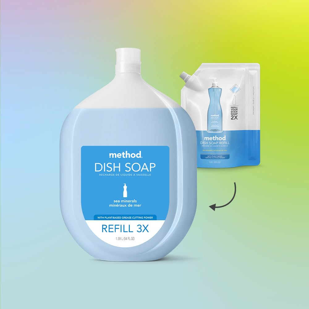 Method Gel Dish Soap Refill, Lime + Sea Salt Scent, Powerful Cleaning Formula, Large Refill Tub, Biodegradable Formula, Cuts Through Grease, 54 Fl Oz