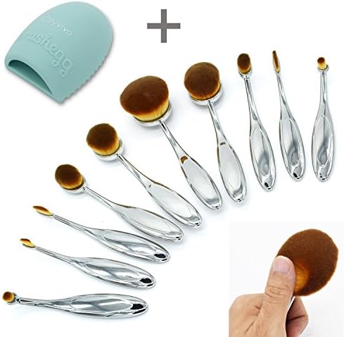Cityvivo 2016 New Professional 10 + 1 Pieces Soft Oval Cosmetics Toothbrush Makeup Brush Set Curve Foundation Brushes Cream Contour Powder Blush Concealer Brush Makeup Tool Set