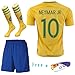 Barcelona Kids Jersey Home Kit Football Soccer Yellow Jersey Shorts & Socks & Free Face Cloth Set Team Suit Kids Youth Sizes (NEYMAR 10, 11-12 years)