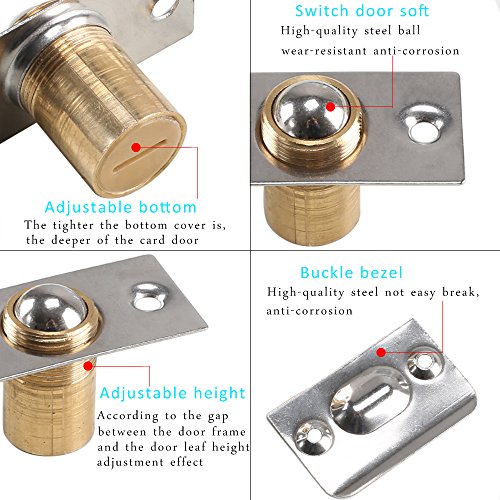 Door Ball Catch, Dayree 2pcs Adjustable 53 mm Brass Core Stainless Steel Cabinet Ball Latch with Strike Plate and Screws Easy to Install for Bathroom, Hotel, Toilet Door - Thumbnail 3