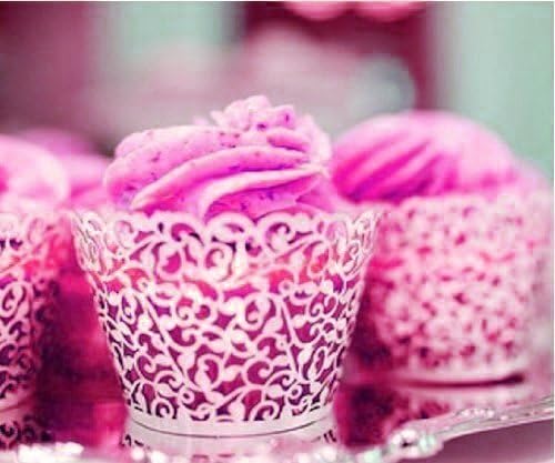 White Cupcake Wrappers 100 Filigree Artistic Bake Cake Paper Cups Little Vine Lace Laser Cut Liner Baking Cup Muffin Case Trays for Wedding Party Birthday Decoration