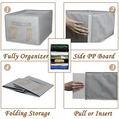 Clothes Organizer for Folded Clothes, 2 Pack Jeans Wardrobe Clothes Organizer and Storage for Bedroom Large 7 Grids Drawer Organizers for Clothing Shirts Pants, with Handles & Removable PP Board