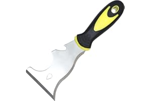 WHLLING 9-in-1 Painter's Tool, Straight Scraper, Gouger, Roller Cleaner, Curved Scraper, Bottle Opener, Can Opener, Nail Puller, Screwdriver, Hammer | Stainless Steel/Soft Grip Handle