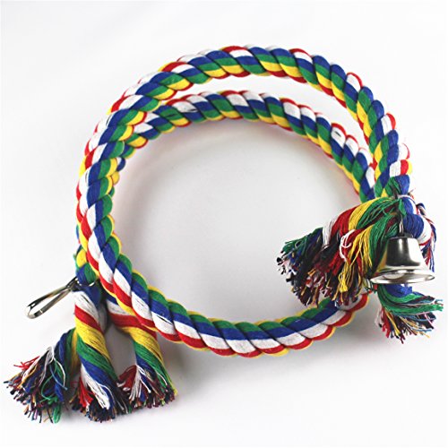 Pet Supplies Birdcage Stand Parrot Cotton Rope Bird Bungee Cage Toy With Bell Bite,Climb,Chew,Swing For Birds,Parrots,Macaw,Parakeets Colorful (S)
