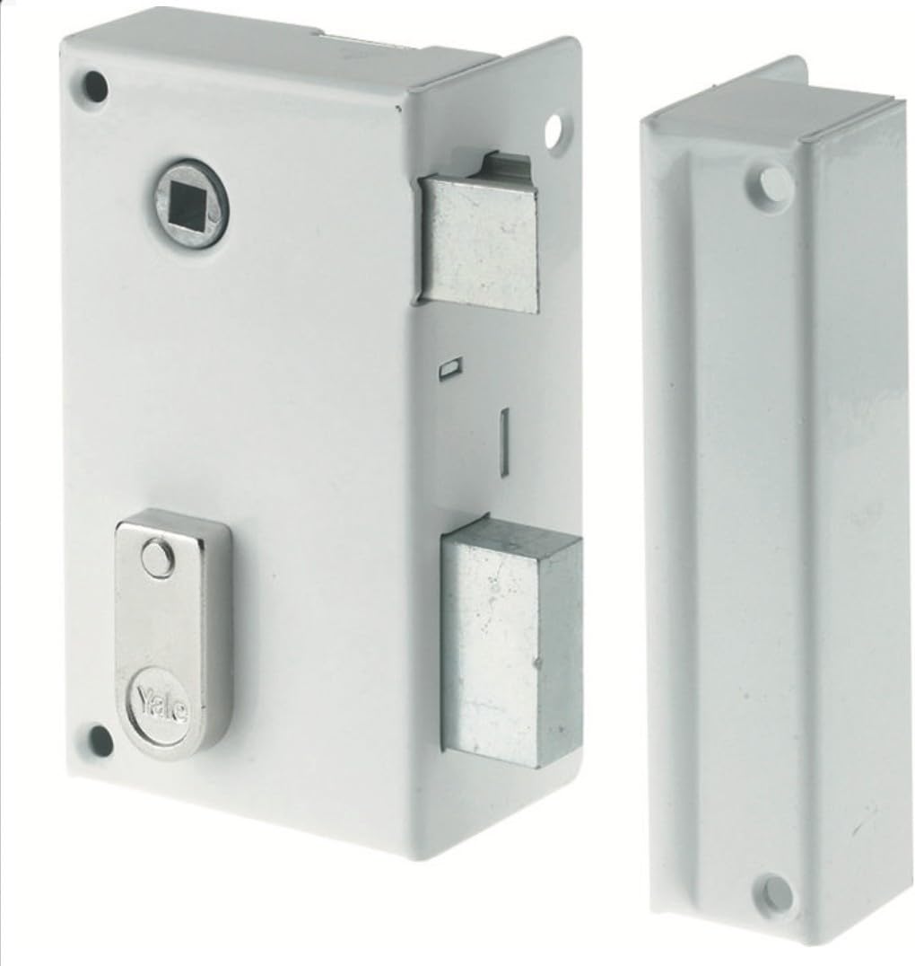 Yale Vertical Wall Lock with Edging – 44 mm Axle, Square 7 mm – Right Hand Door Installation – Ideal for All Types of Interior Communication Doors – Durable Steel – 2 Keys – White