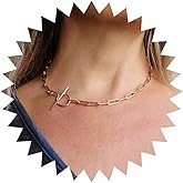 Sttiafay Boho Paperclip Toggle Clasp Necklace Gold Paperclip Link Chain Necklace Vintage Paperclip Choker Toggle Necklace Statement Toggle OT Bar Necklace
