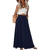 Leafsay Womens Maxi A-line Long Skirt High Waist Casual Elastic Flowy Skirts with Pockets