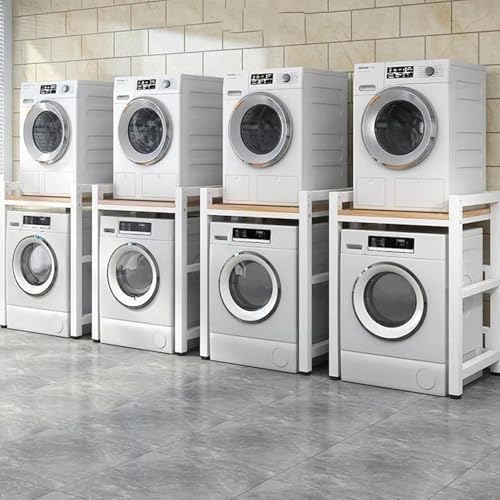 Dryer Stand Height Adjustable, Portable Stacking Kit for Front Loader Washing Machine & Tumble Dryer, Storage Rack Over Washing Machine Storage Unit, 400kg Load Capacity BlackFrame White