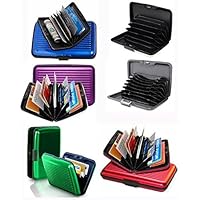 Set of 6 Aluminium Metal Credit Card Wallet Holder/Moneybag Storage- Prevent Identity Theft by Blocking RFID Scanning of Your Credit Cards (Assorted Colors) Size 11x7x5.2cm