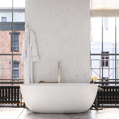 MAYKKE Barnet 61" Acrylic Bathtub Retains Heat White Modern Oval Freestanding Comfortable Soaking Tub in Bathroom Lavatory, Shower cUPC certified, Drain & Overflow Assembly Included XDA1407001