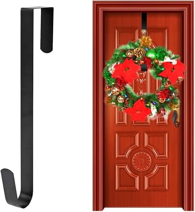 CHEERYMAGIC Christmas Metal Wreath Hanger 31 x 2.5 cm Over Door Hook Black