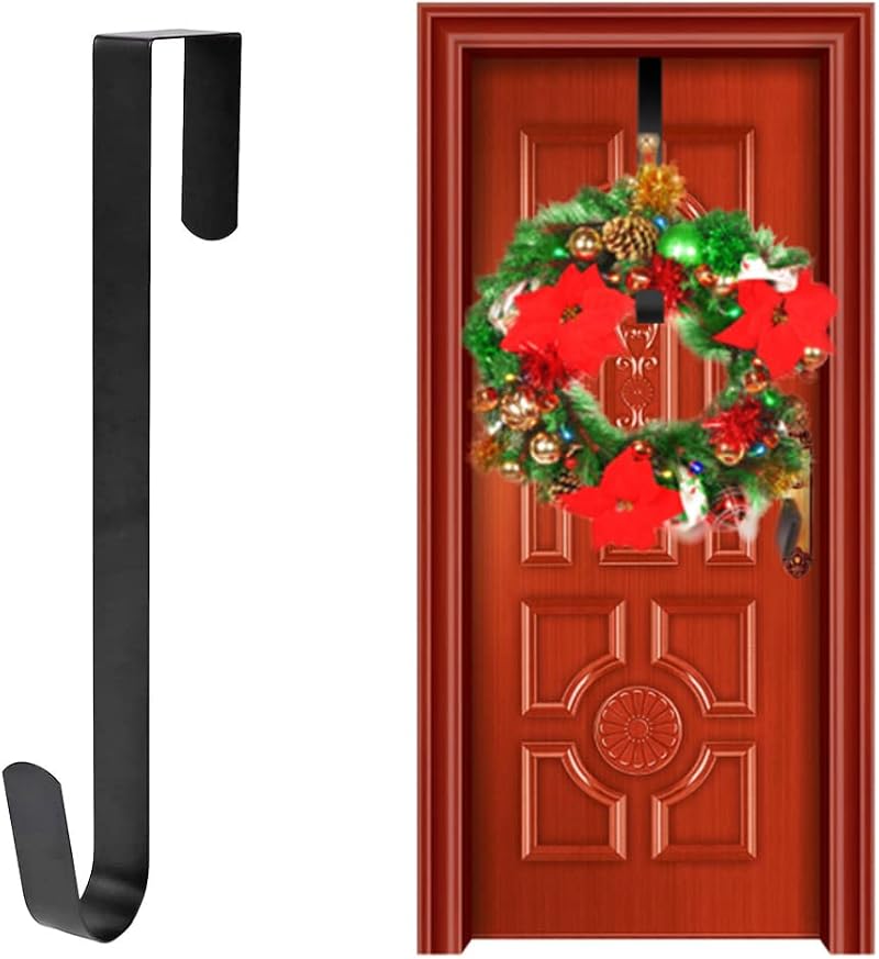 CHEERYMAGIC Christmas Metal Wreath Hanger 31 x 2.5 cm Over Door Hook Black