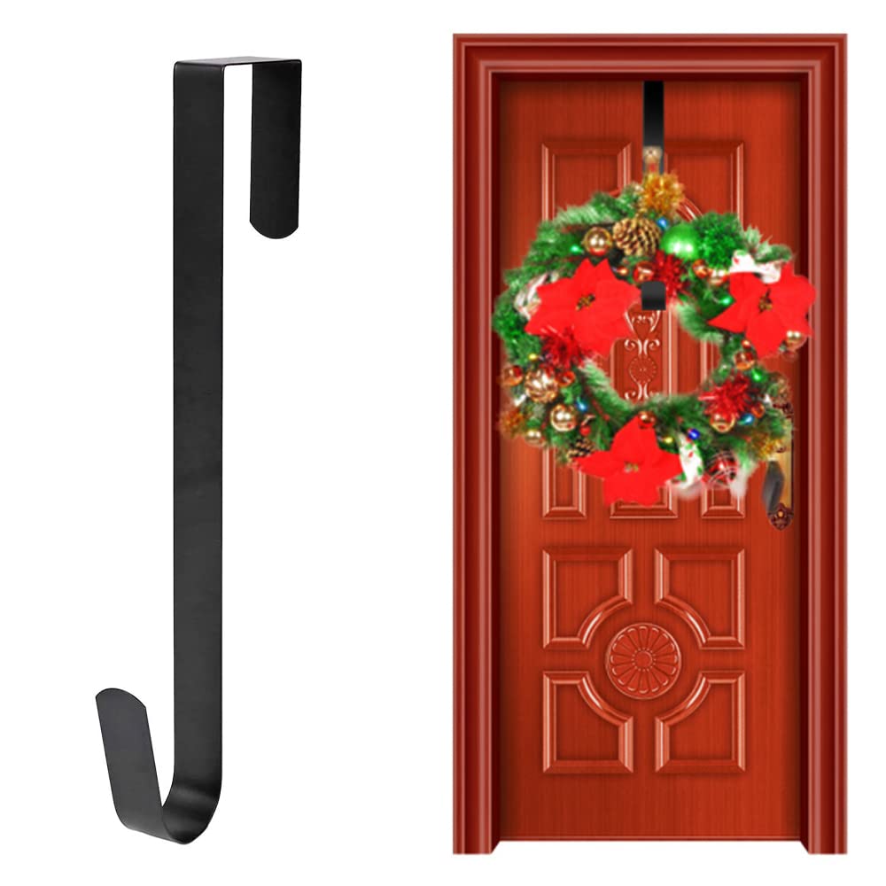 CHEERYMAGIC Christmas Metal Wreath Hanger, 31 x 2.5cm Wreath Door Hanger Over Door Wreath Hook Holder for Christmas Home Office Wall Wedding Wreath Display A7HHGG (Black)