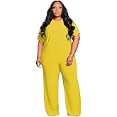 Tycorwd Women's Plus Size Two Piece Outfits Sweatsuits Sets Casual Short Sleeve Tops Loose Wide Leg Pants Tracksuit Sets