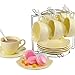 Sumerflos Porcelain Embossed Tea Coffee Cup and Saucer Set, Bone China Tea Set with Saucer and Spoon，Set of 6 (6oz) (Canary Yellow)