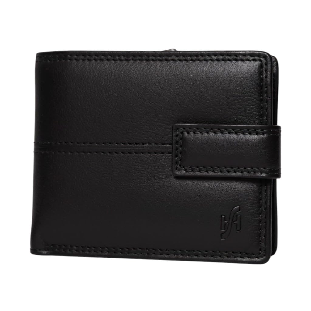 STARHIDE Mans Wallet RFID Blocking Contactless Protection Soft Real Leather Billfold Purse with Large Side Zip Around Coin Pocket Gift Boxed 1044 (Black Nappa)