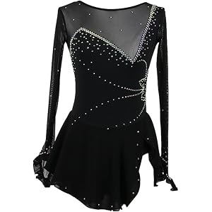 CHAGME Figure Skating Dress Women Long Sleeves Rhinestones Girls Gymnastics Leotard Competition Ballerina Outfits