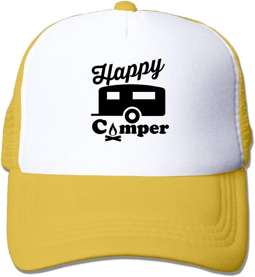 KKAIYA Happy Camper Fire Trailer Mesh Trucker Caps/Hats Adjustable For Unisex Black