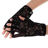 ABC(TM) Women Party Sexy Mittens Fingerless Style Dressy Lace Gloves (Black)