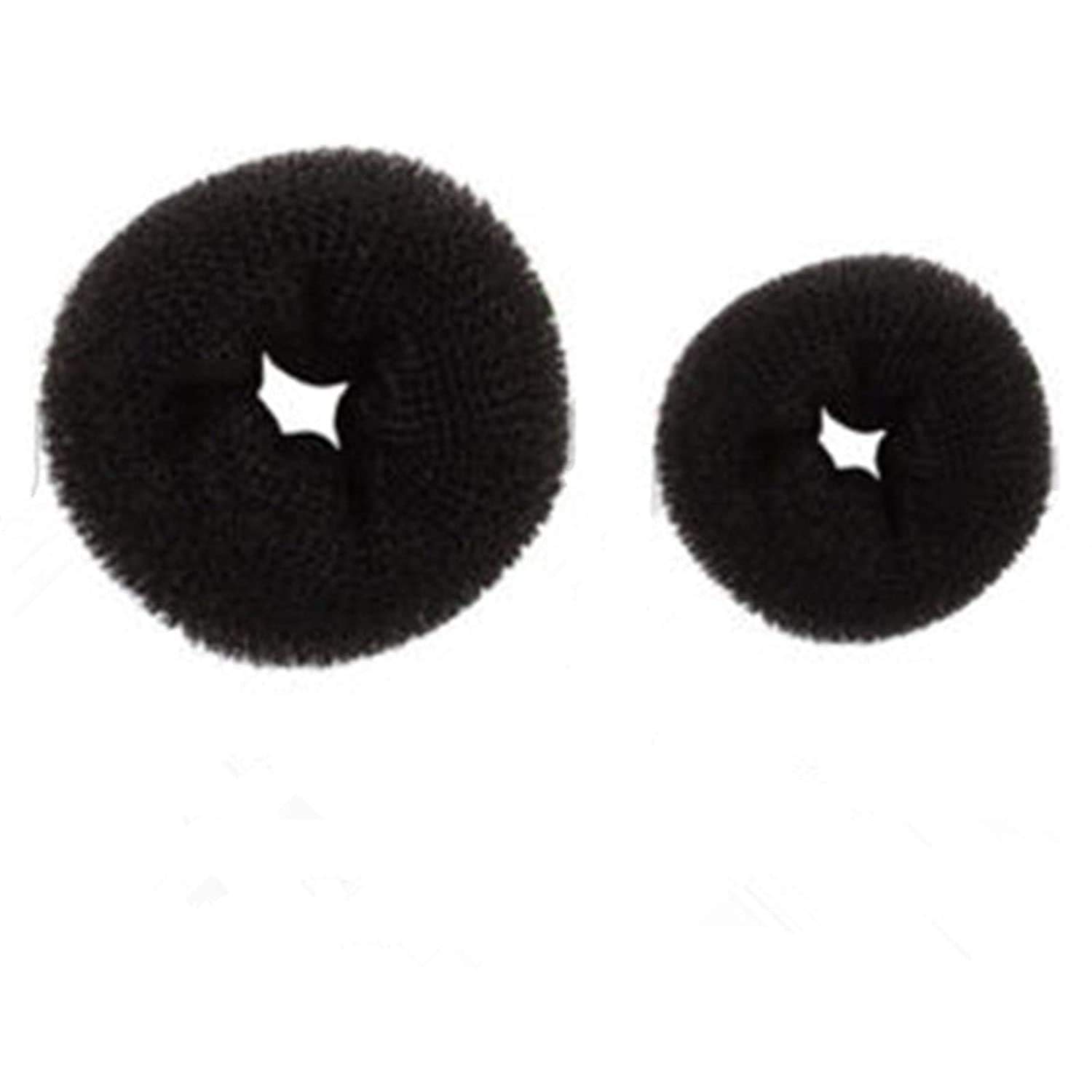 CareforYou® Children Kids Girls Ballet Dance Hair Bun Donut Ring Shaper Hair Styler Maker Doughnut Former Sponge PACK OF 2 SIZES Small & Medium (Black)