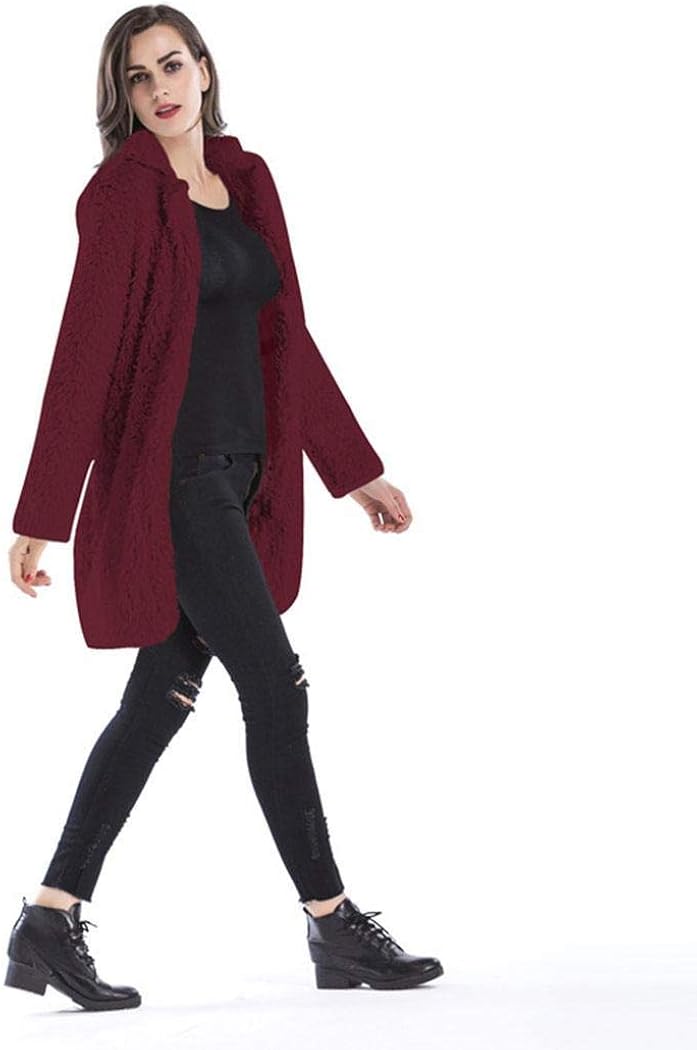 Kaimu Women Fuzzy Fleece Jacket Open Front Cardigan Warm Winter Coat Outwear