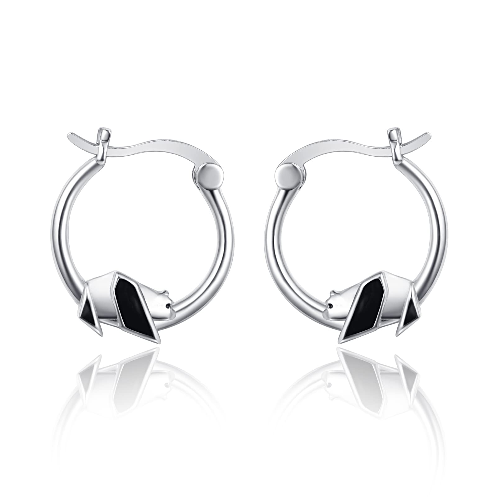 KINGWHYTE Panda Earrings Sterling Silver Origami Panda Hoop Earrings Animal Earrings Jewellery Gifts for Women Girls Girlfriend Daughter
