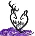 LOVENJOY with Gift Box Deer Mr and Mrs Monogram Wedding Engagement Cake Decoration Topper Black (4.3-inch) (Updated Version)