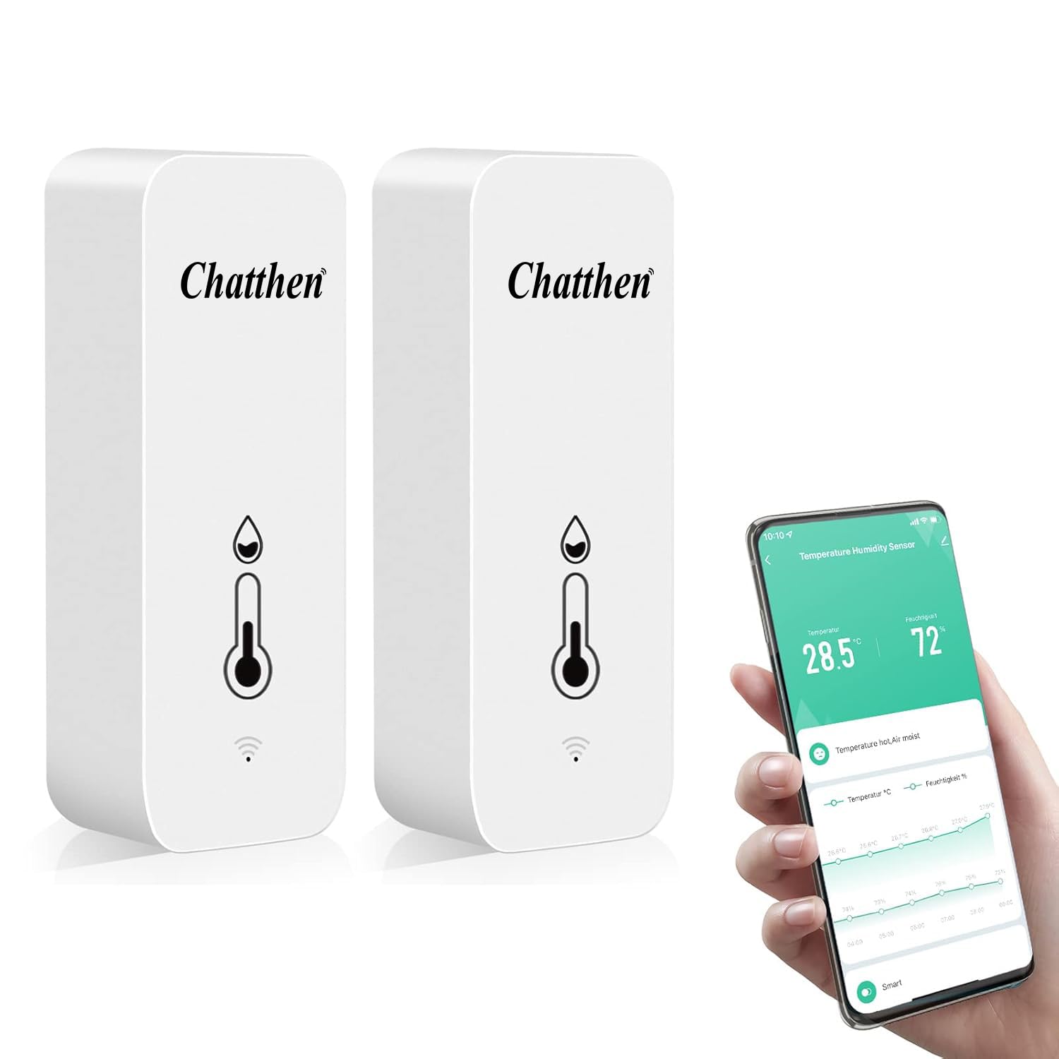 Chatthen WiFi Room Thermometer Hygrometer, Tuya Digital Indoor Temperature Humidity Sensor with Smart App and Data Recording, for Baby Rooms, Greenhouses accessories, Garage, Office（2 Pack）